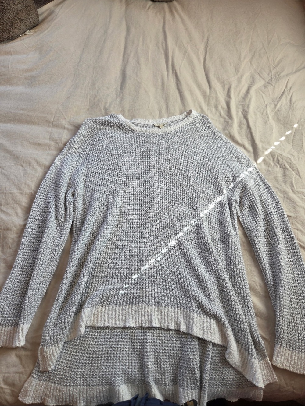 Eileen Fisher Light Gray Waffle Knit High-Low Pullover 100% Organic Cotton